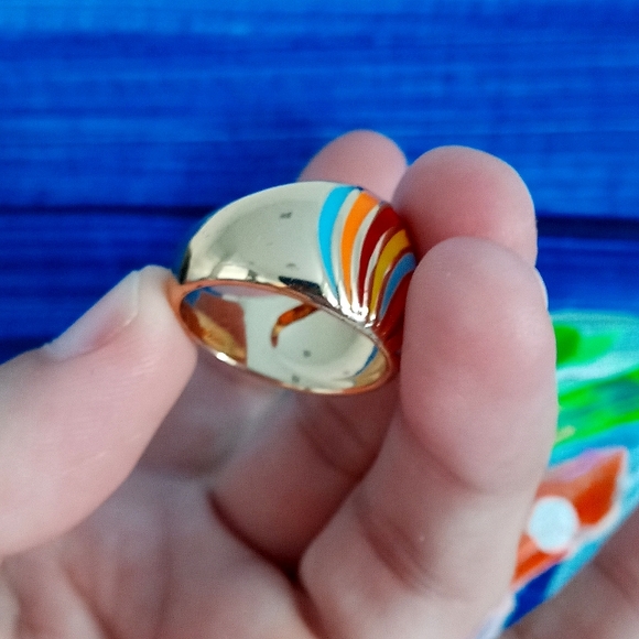 🌈 C&C California Rainbow Love Wide C- Band Ring 6.5 New! - Picture 9 of 10